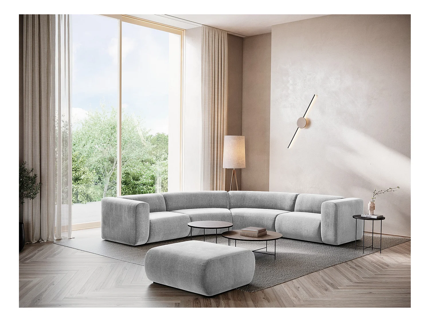 Modulares Ecksofa - - Chenille - Hellgrau - EKAHI