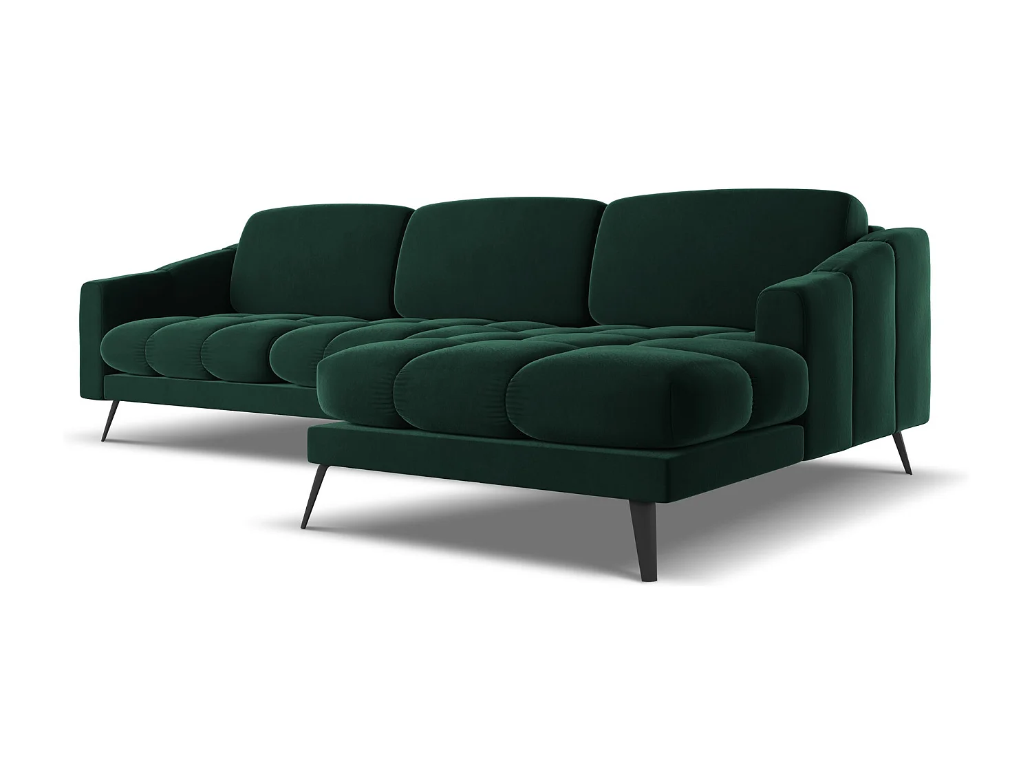 Canapé d'angle droit en velours - bouteille verte - NALU