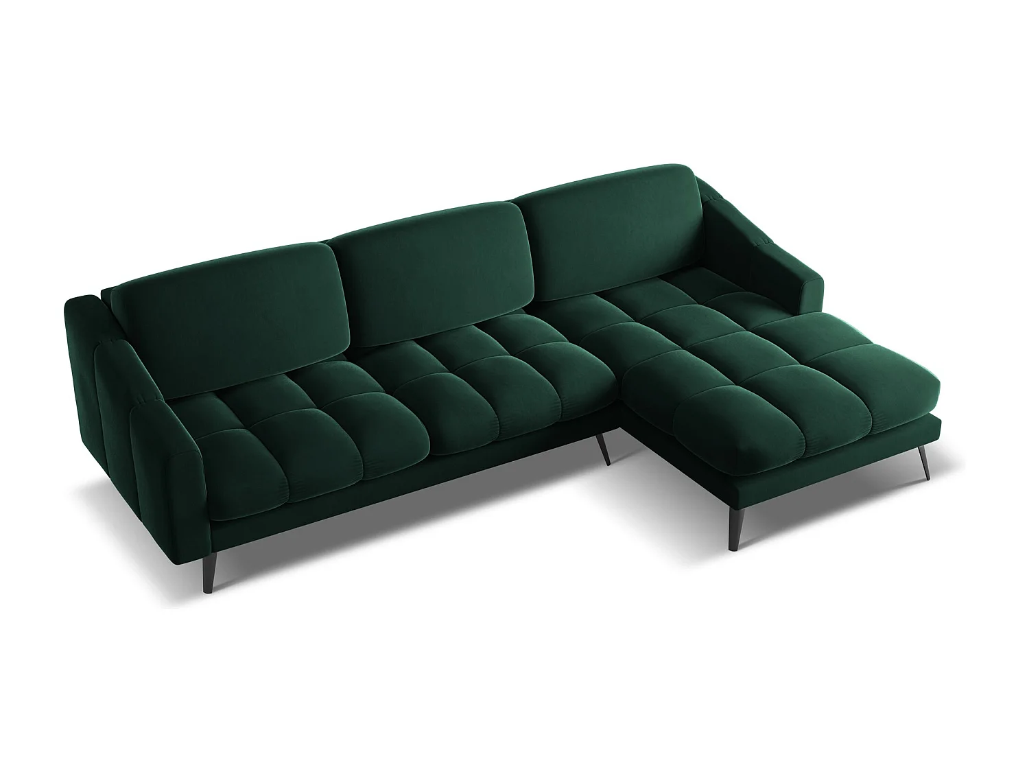 Canapé d'angle droit en velours - bouteille verte - NALU