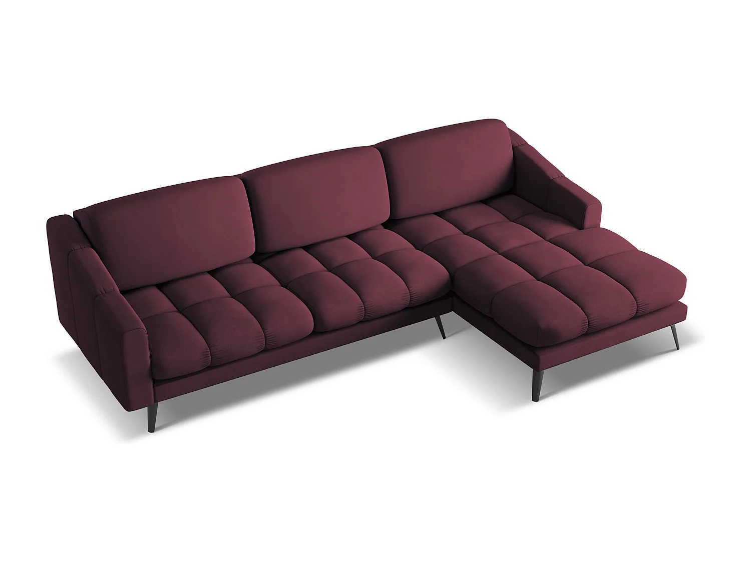 Canapé d'angle droit en tissu chenille - bordeaux - NALU