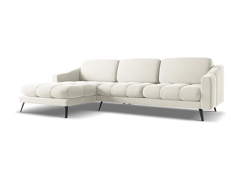 Canapé d'angle gauche en velours - beige clair - NALU