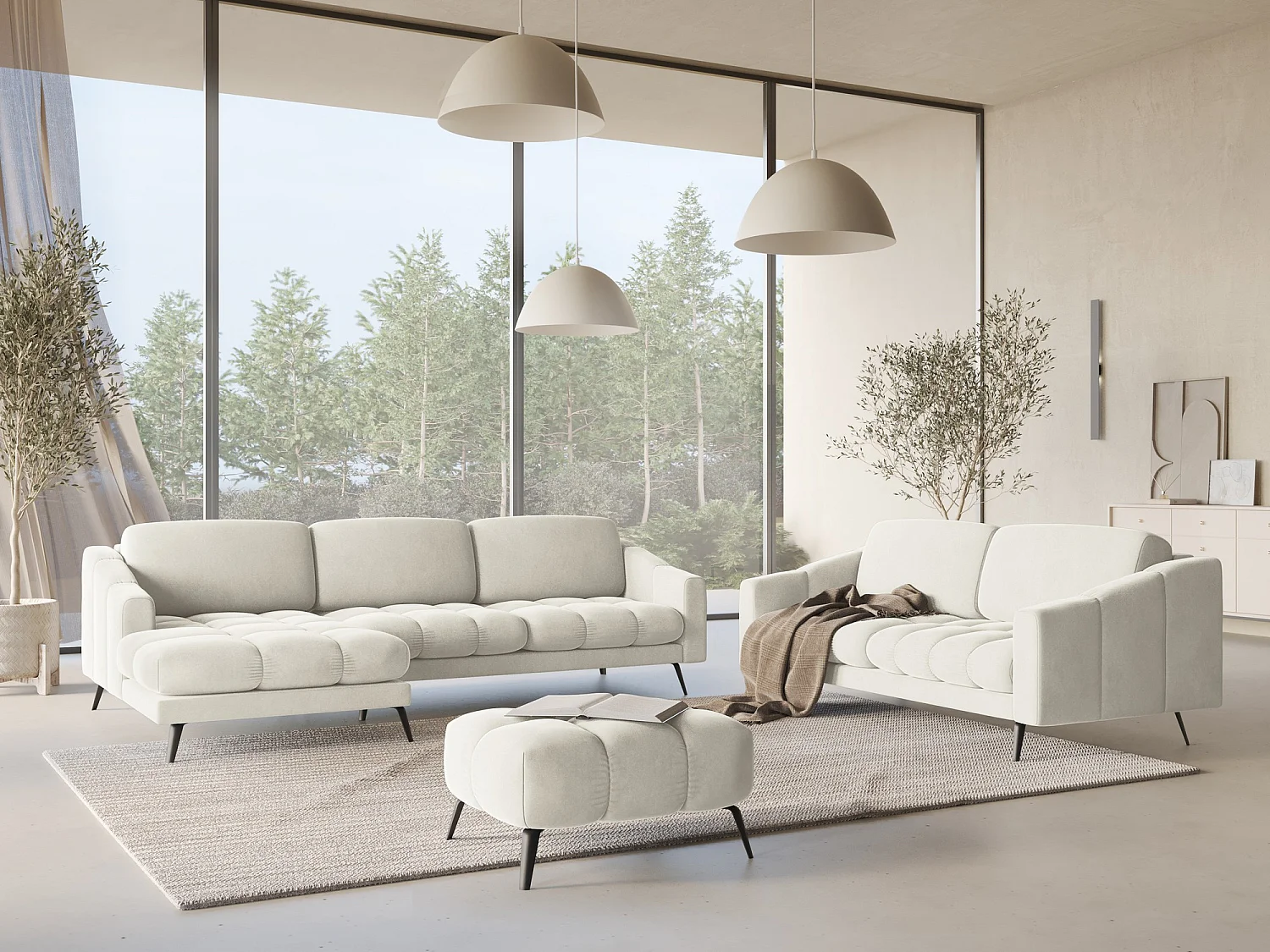 Hoekbank links van lichtbeige velours - NALU