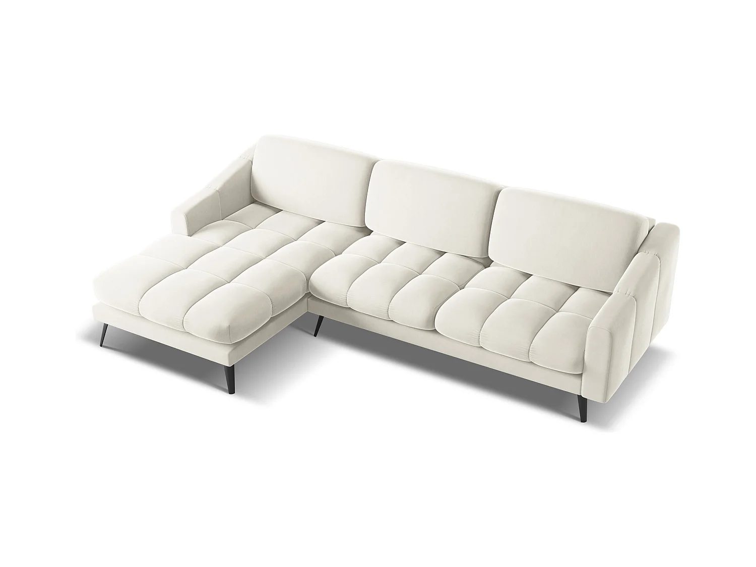 Canapé d'angle gauche en velours - beige clair - NALU