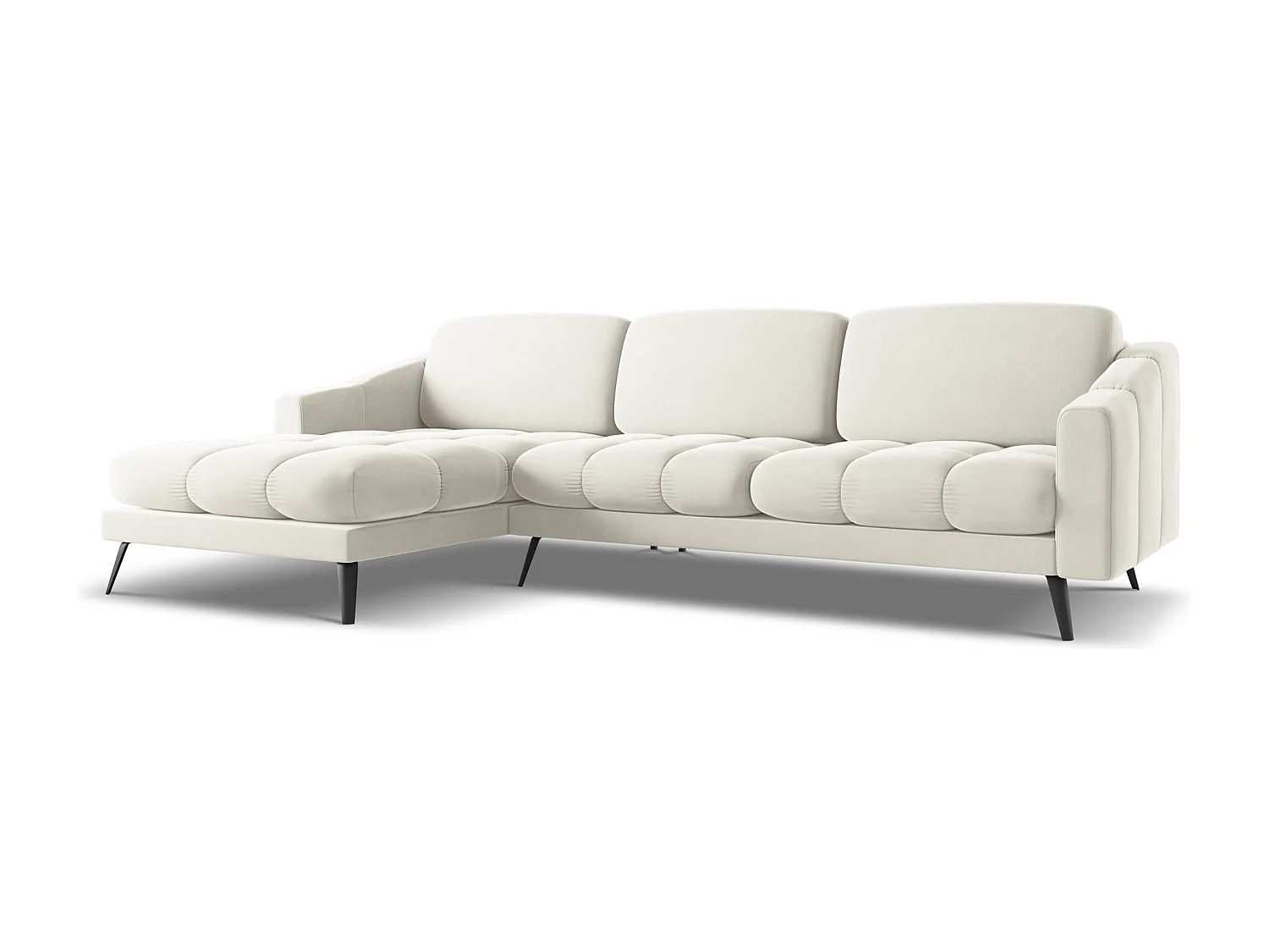 Canapé d'angle gauche en velours - beige clair - NALU