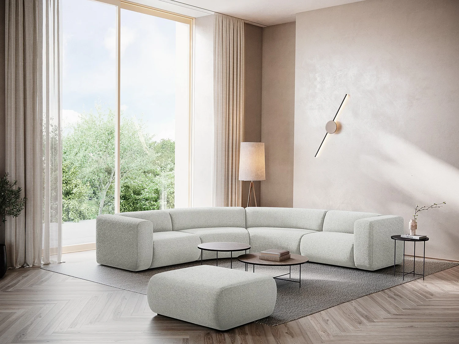 Sofá de canto modular 5 lugares em tecido texturizado bege - EKAHI