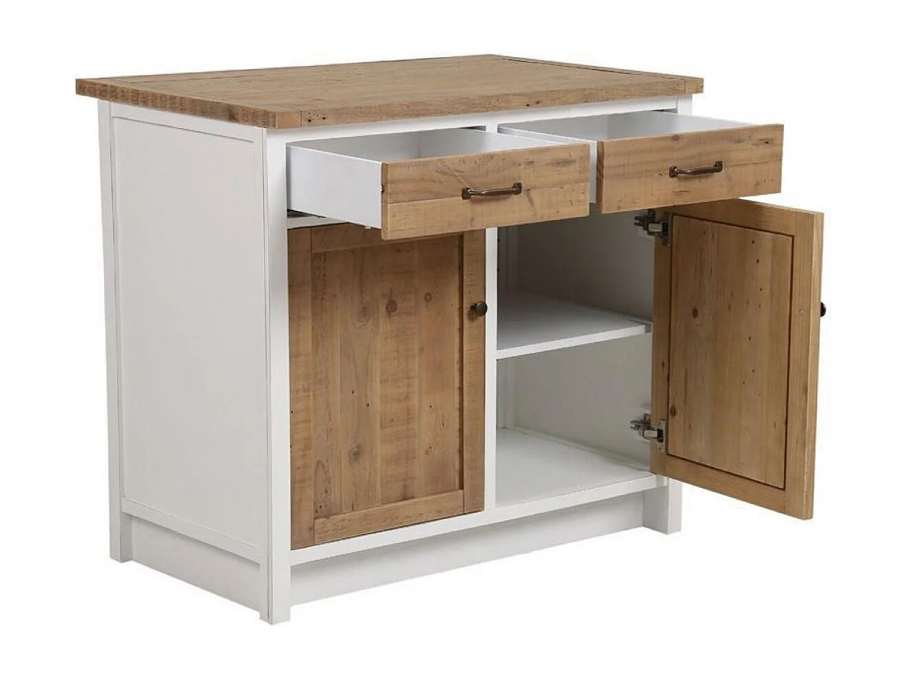 Meuble de cuisine bas 2 portes 2 tiroirs Bois Blanc - Rivages Interior's