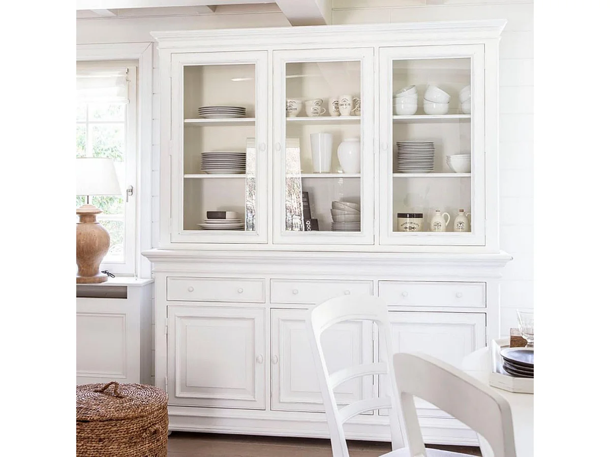 Buffet 3 portes vitrées MDF Blanc - Harmonie Interior's