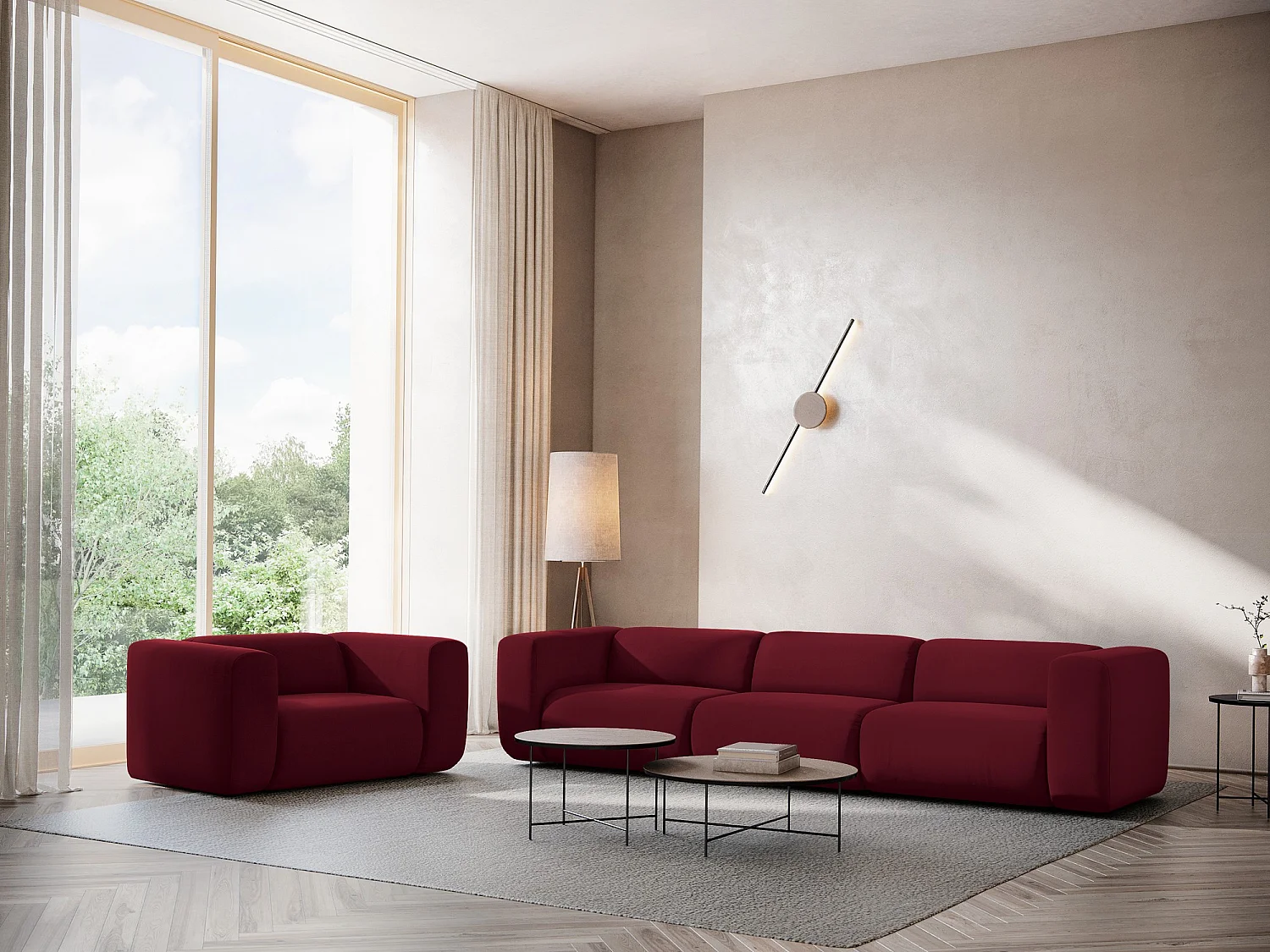 Sessel - - Samt - Burgund - EKAHI