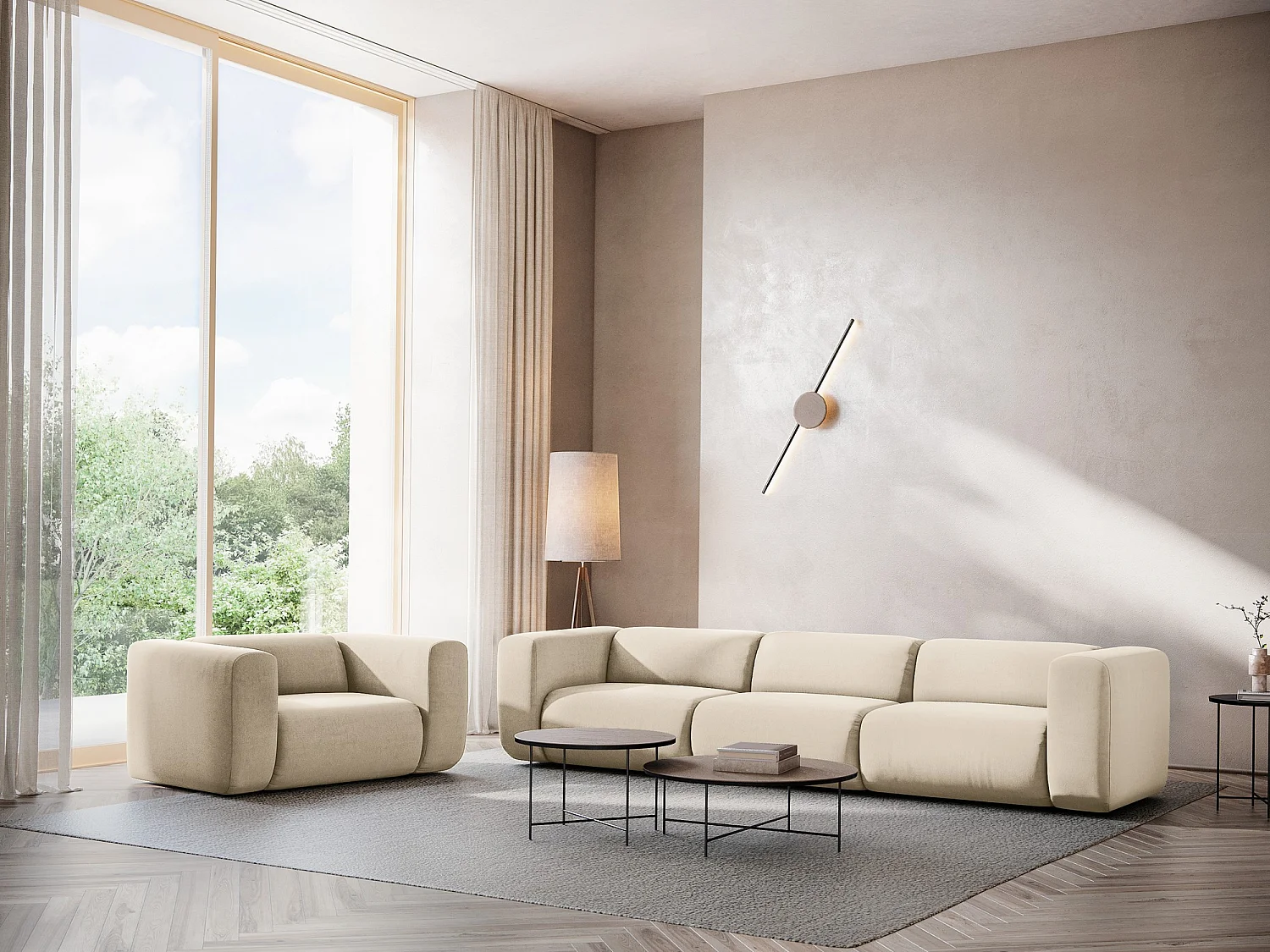 Sessel - - Samt - Hell beige - EKAHI