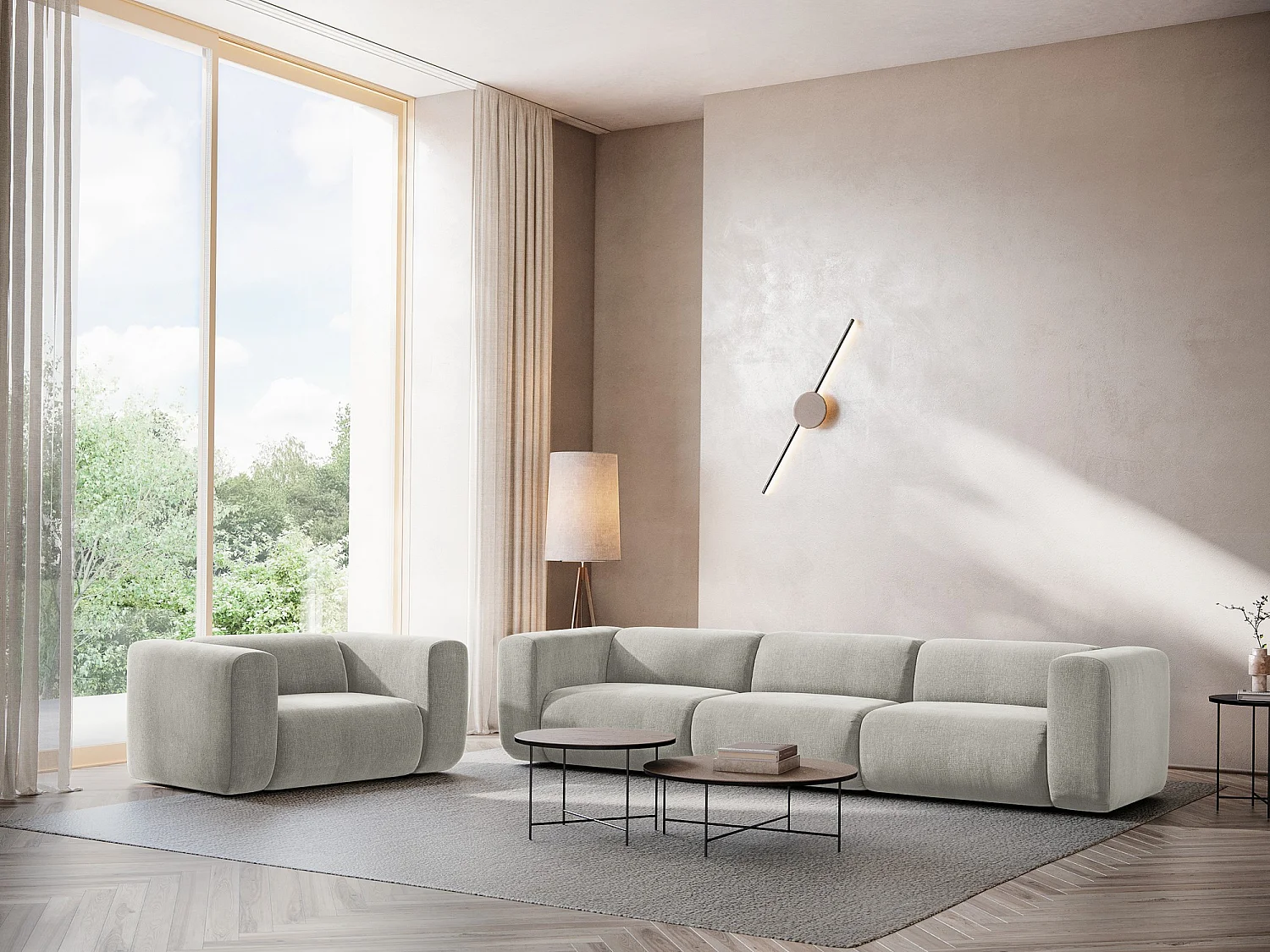 Fauteuil en tissu chenille - beige - EKAHI