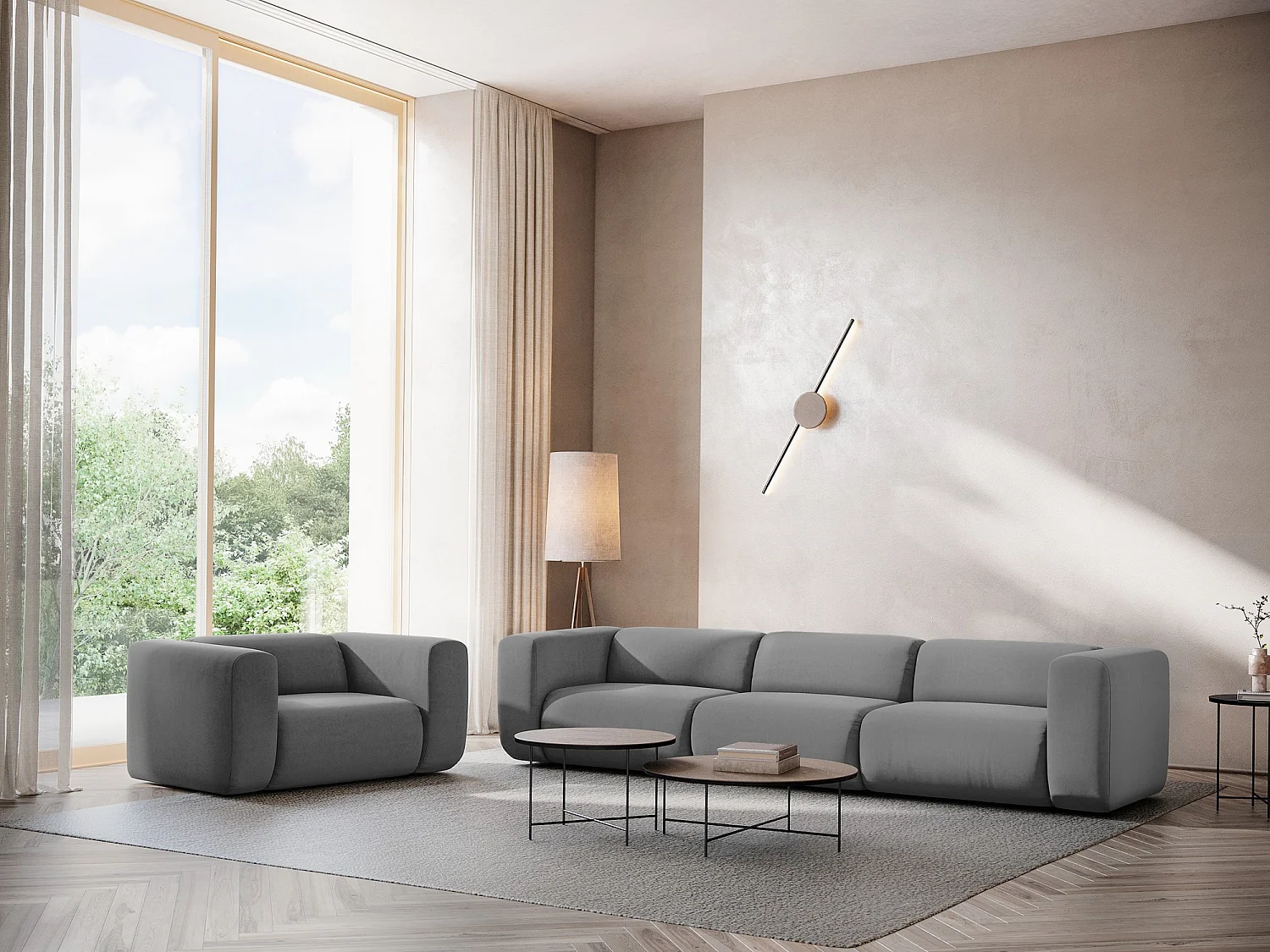 Fauteuil van grijs velours - EKAHI