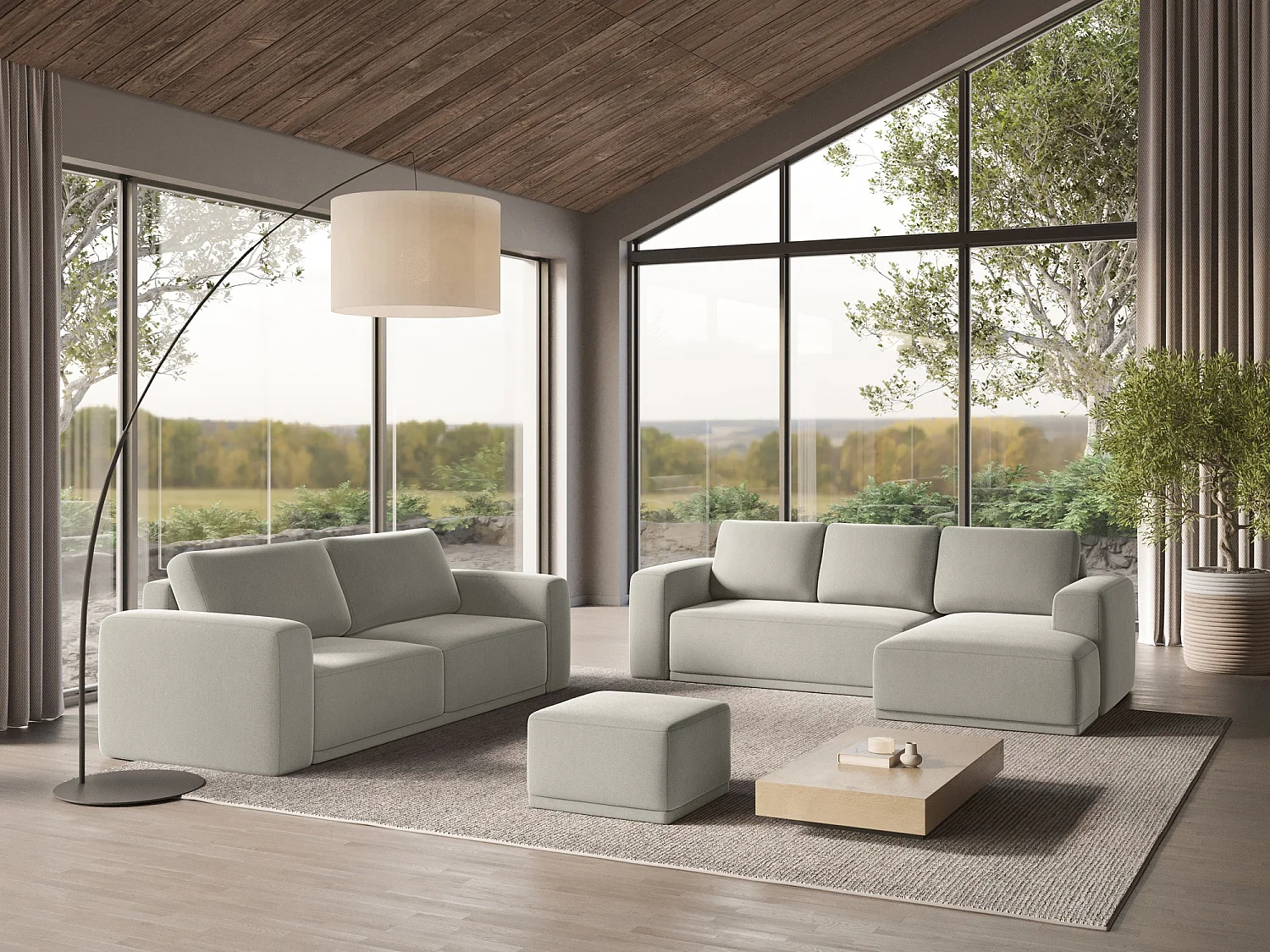 Pouf en velours - perle - KAILA