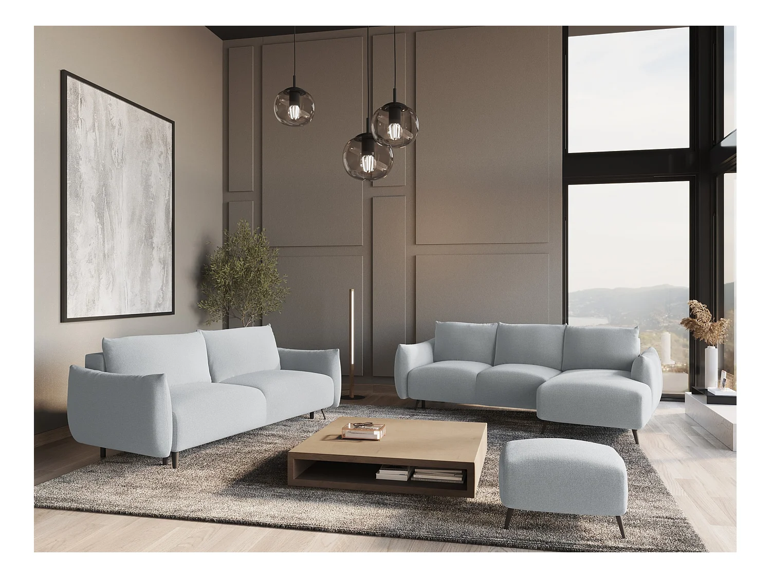 Pouf - Hocker - Chenille - Hellblau - MALIE