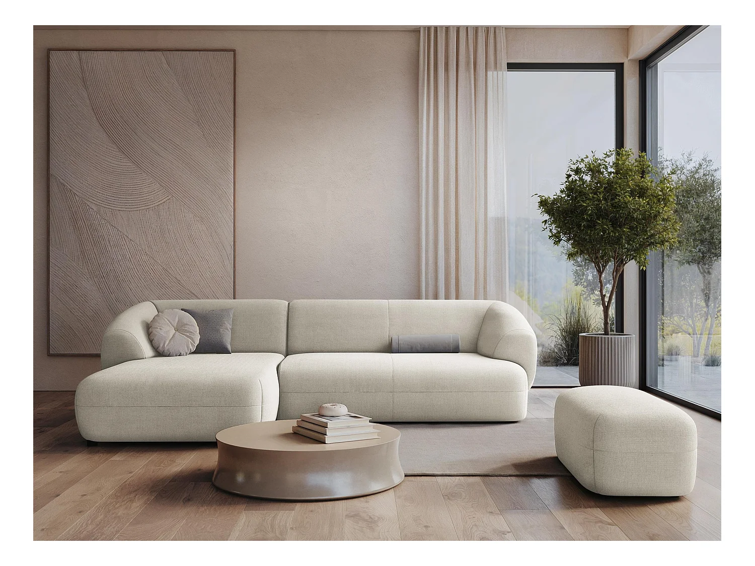 Puf de terciopelo gris pardo - MOANA