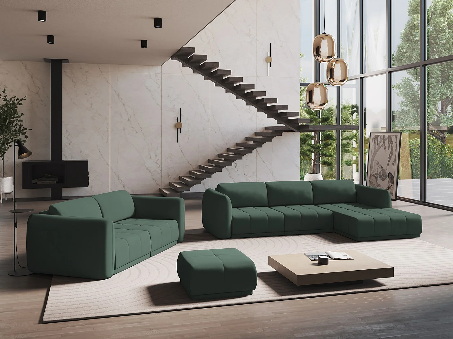 Poef van groente chenille stof - HOKU