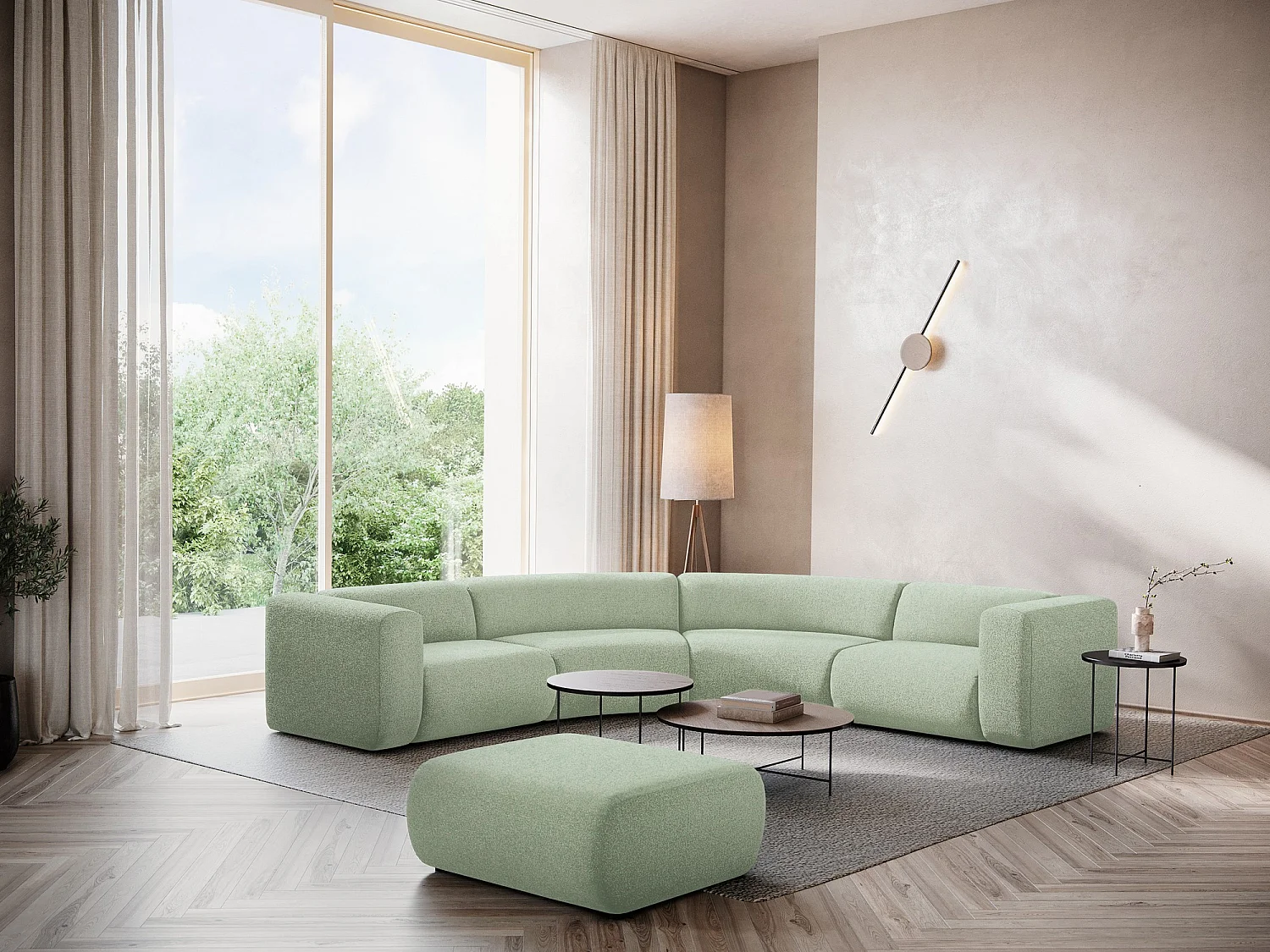 Pouf en tissu texturé - vert clair - EKAHI