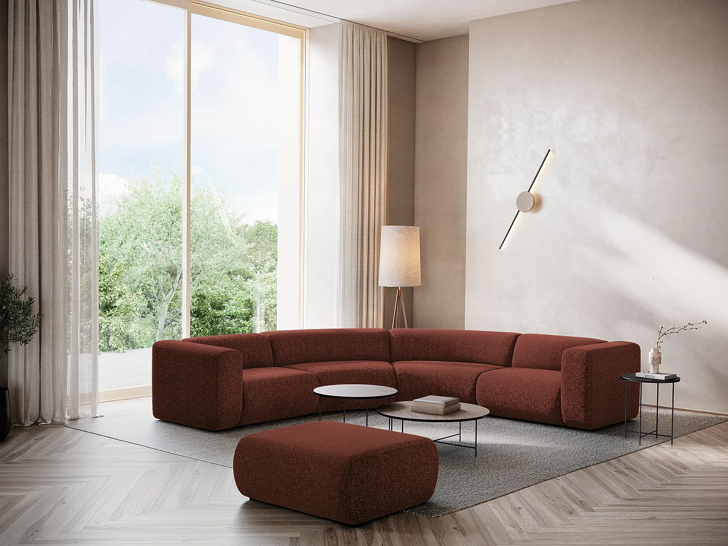 Pouf en tissu texturé - bourgogne - EKAHI