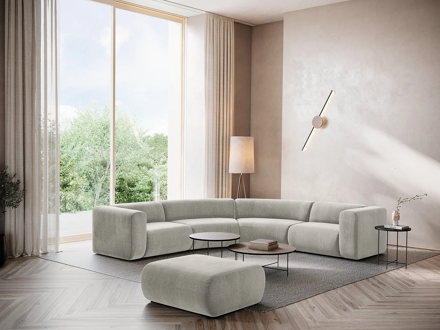 Pouf en tissu chenille - beige - EKAHI