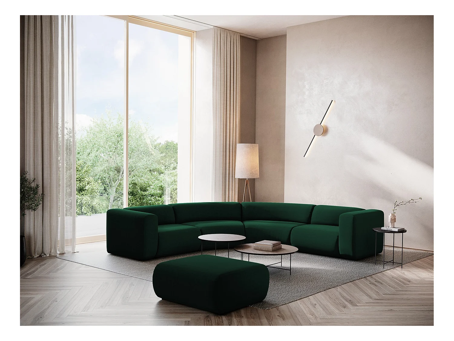 Pufa - z tkaniny welwetowej - butelkowa zieleń - EKAHI