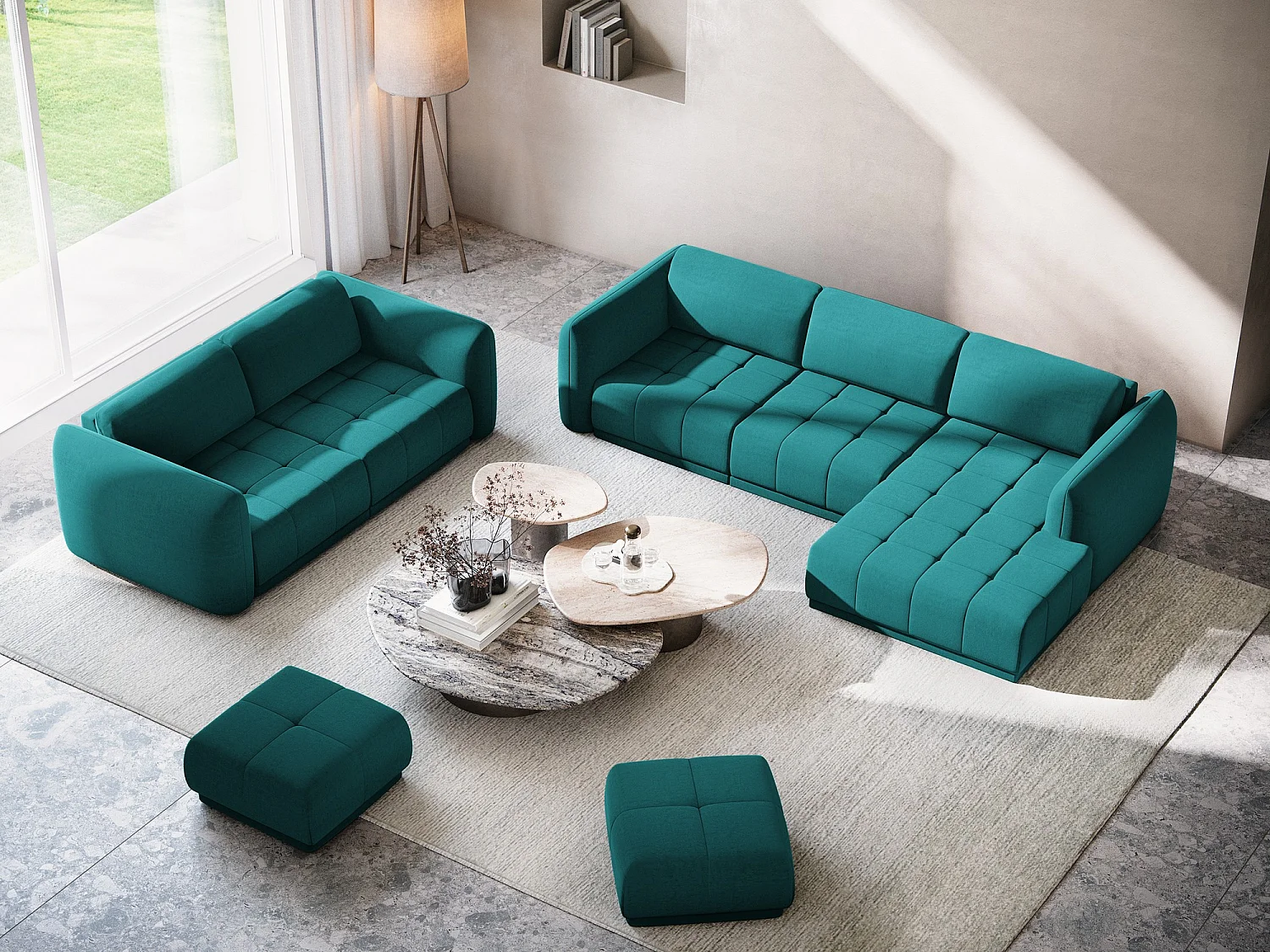 Pouf - Hocker - Samt - Marine - HOKU