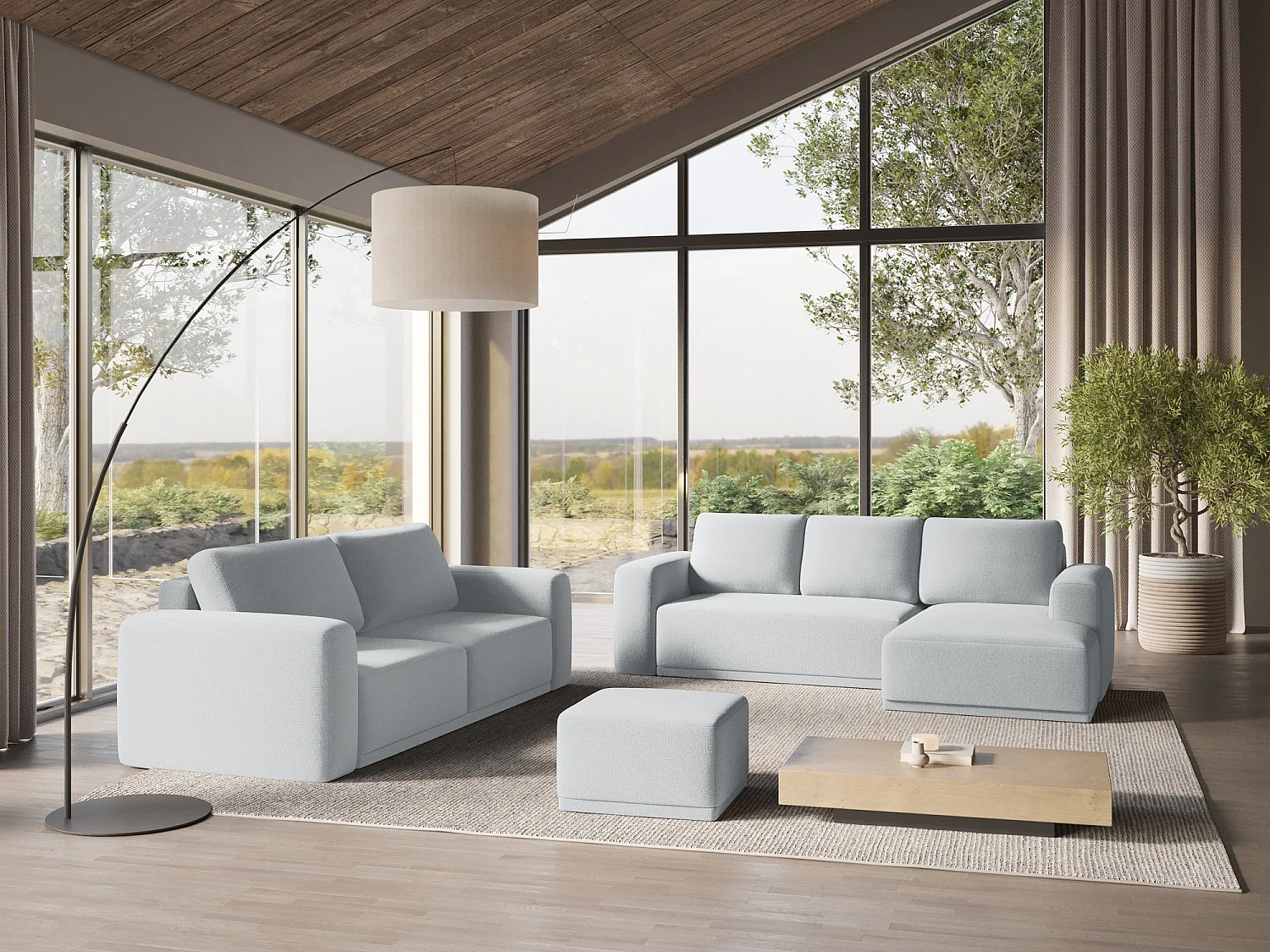 Pouf - Hocker - Chenille - Hellblau - KAILA