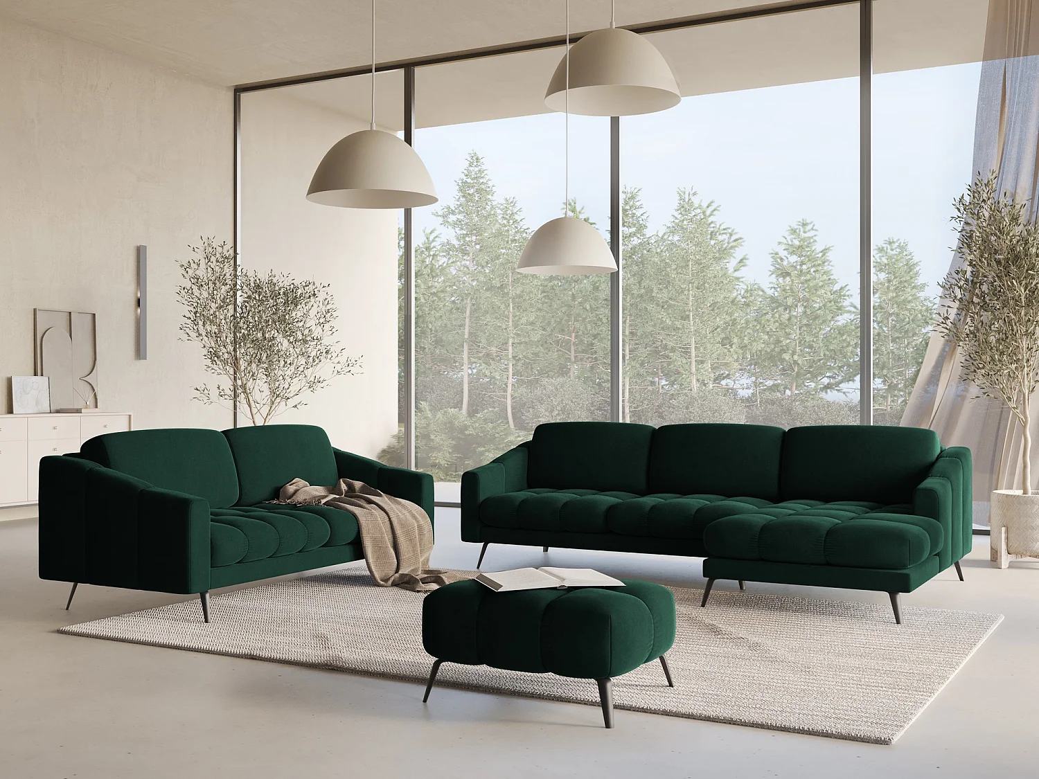 Pouf - Hocker - Samt - Flaschengrün - NALU