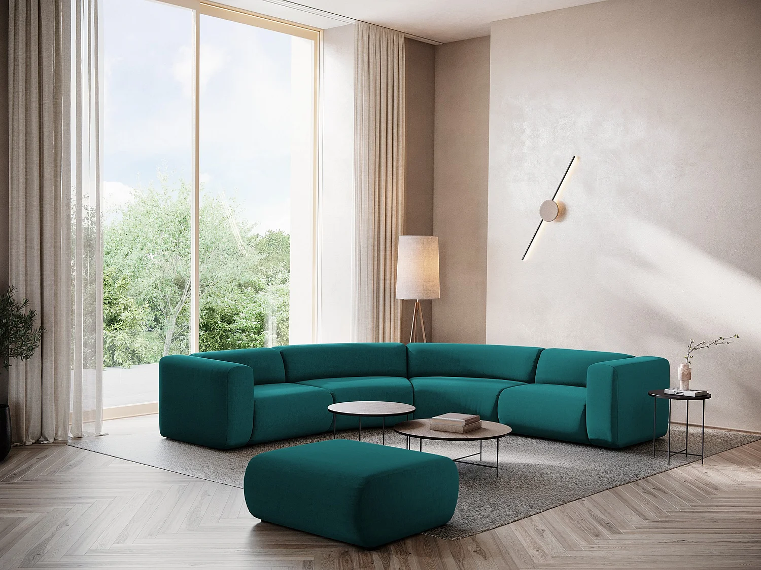 Pouf en velours - marin - EKAHI