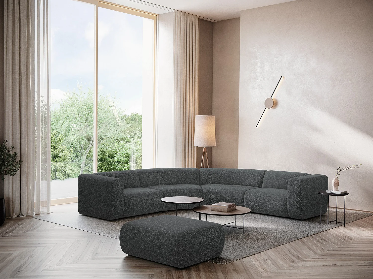 Pouf en tissu texturé - graphite - EKAHI