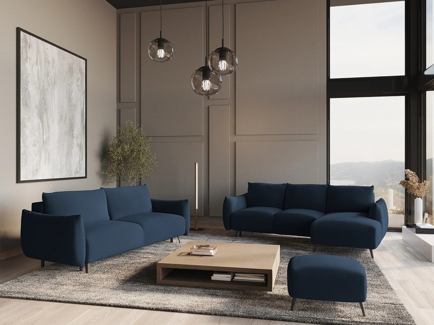 Pouf - Hocker - Chenille - Königsblau - MALIE