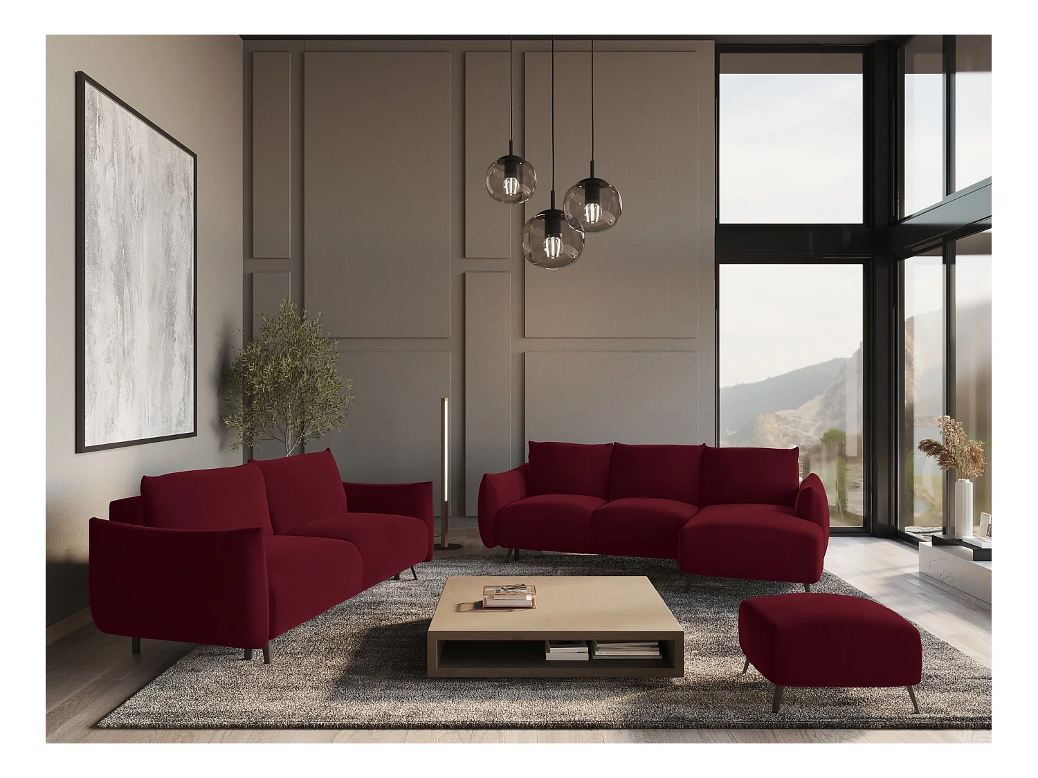 Poef van bourgondië velours - MALIE