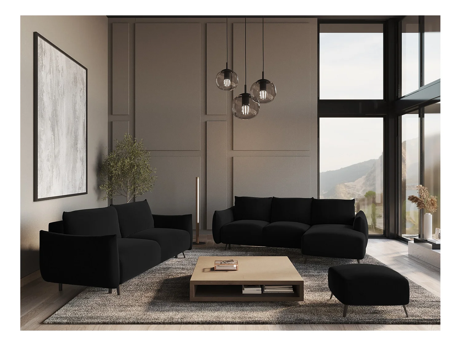 Pouf - Hocker - Samt - Schwarz - MALIE