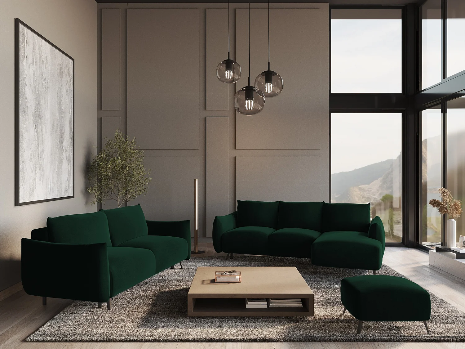 Pouf - Hocker - Samt - Flaschengrün - MALIE