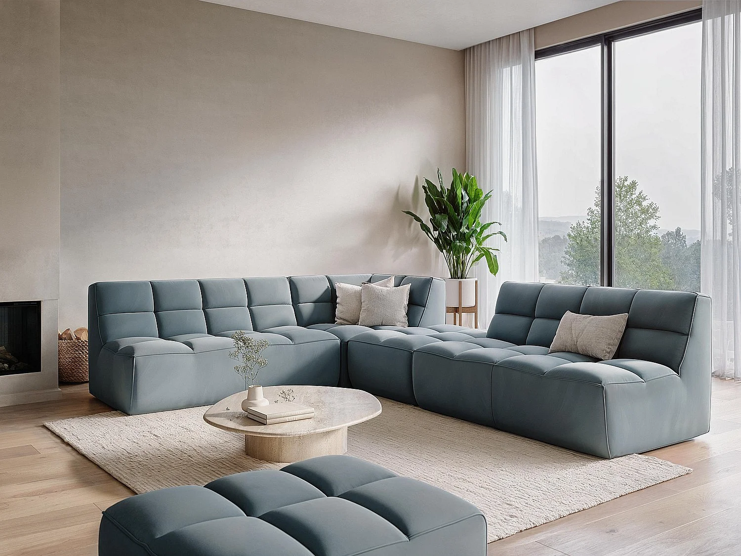 Pouf en velours - bleu royal - BELLUNO
