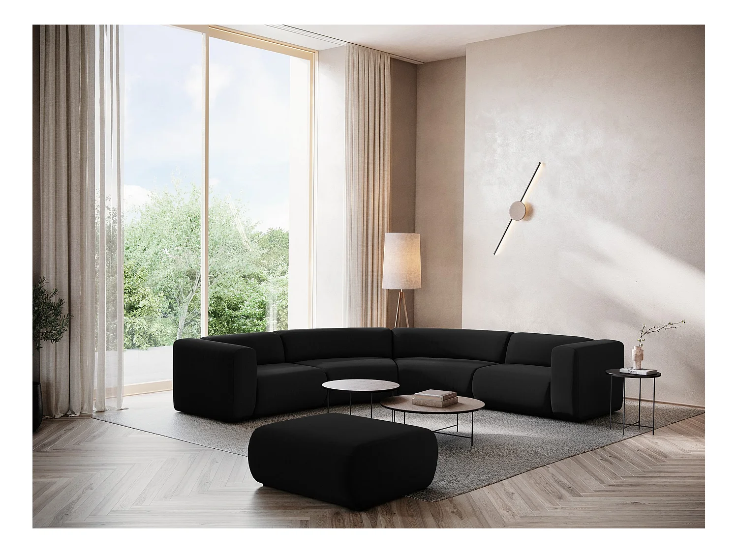 Pouf - Hocker - Samt - Schwarz - EKAHI