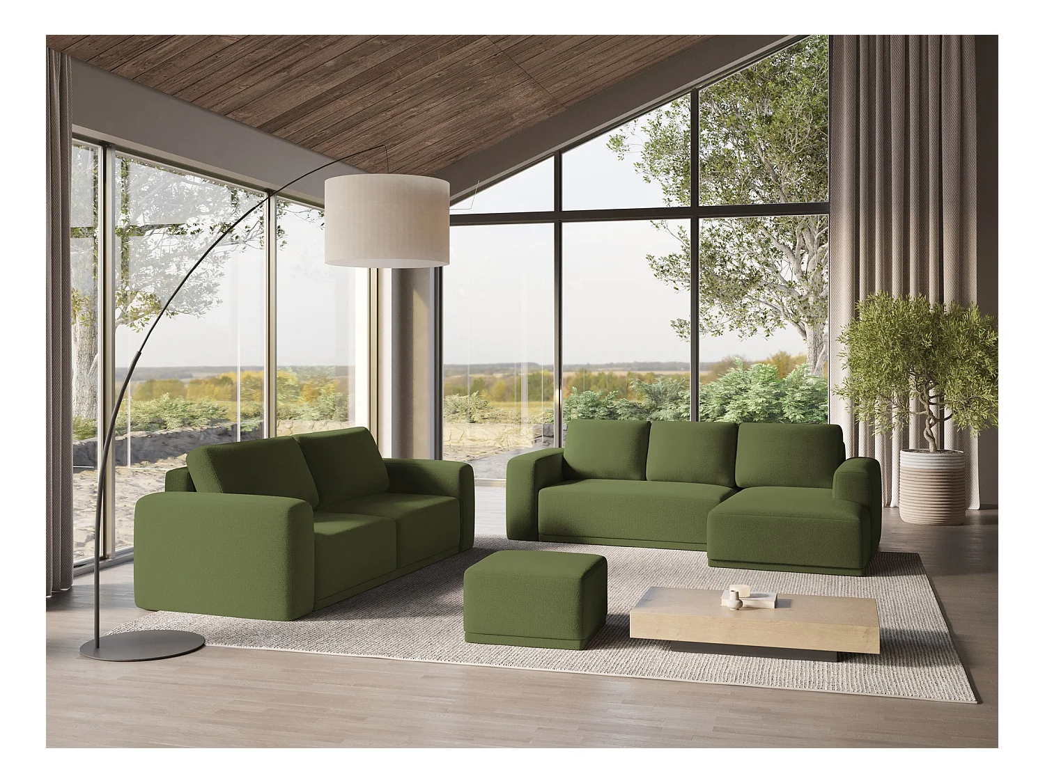 Pouf en tissu chenille - bouteille verte - KAILA