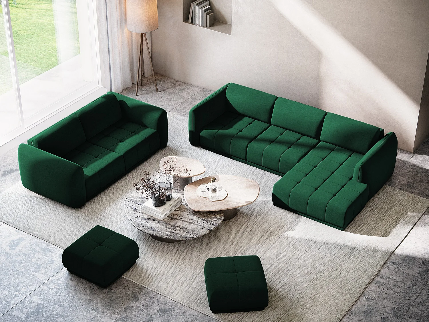 Pouf en velours - bouteille verte - HOKU