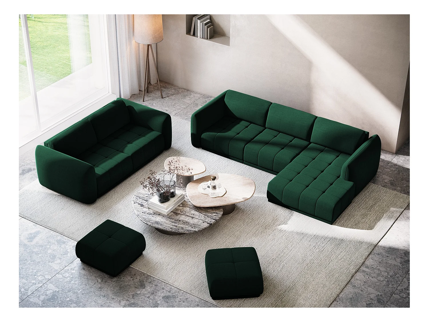 Poef van flessengroen velours - HOKU