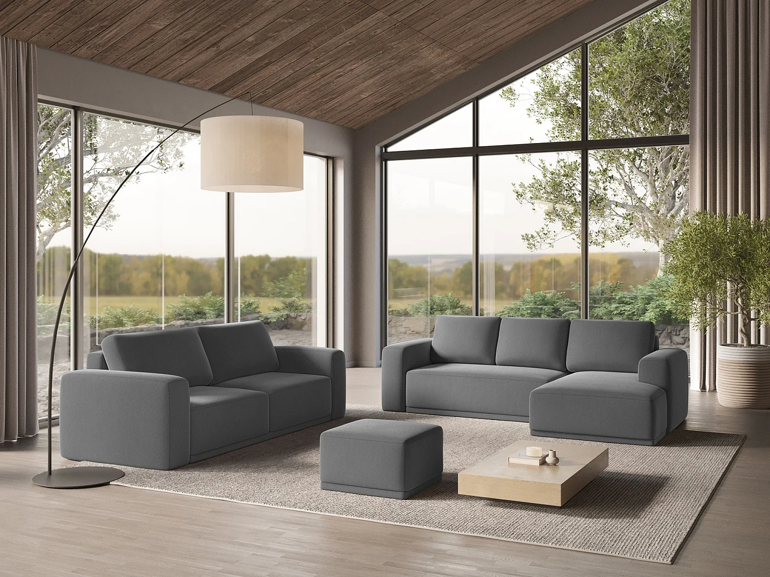 Pouf - Hocker - Samt - Grau - KAILA