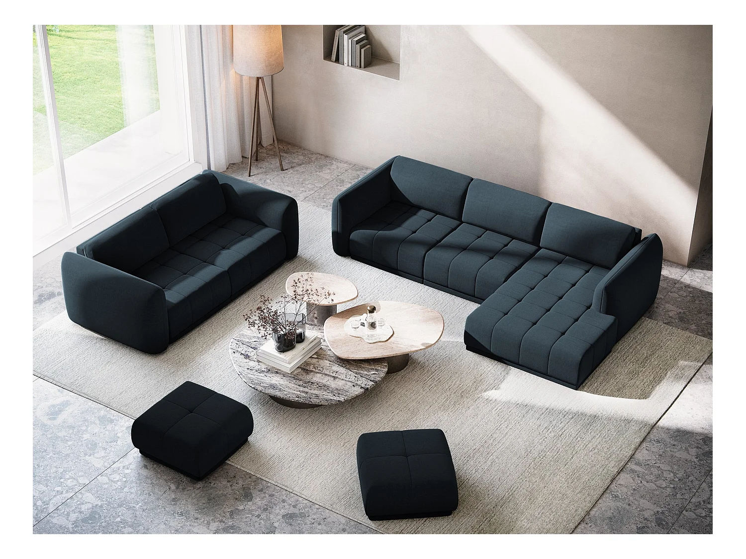 Puf de terciopelo azul real - HOKU