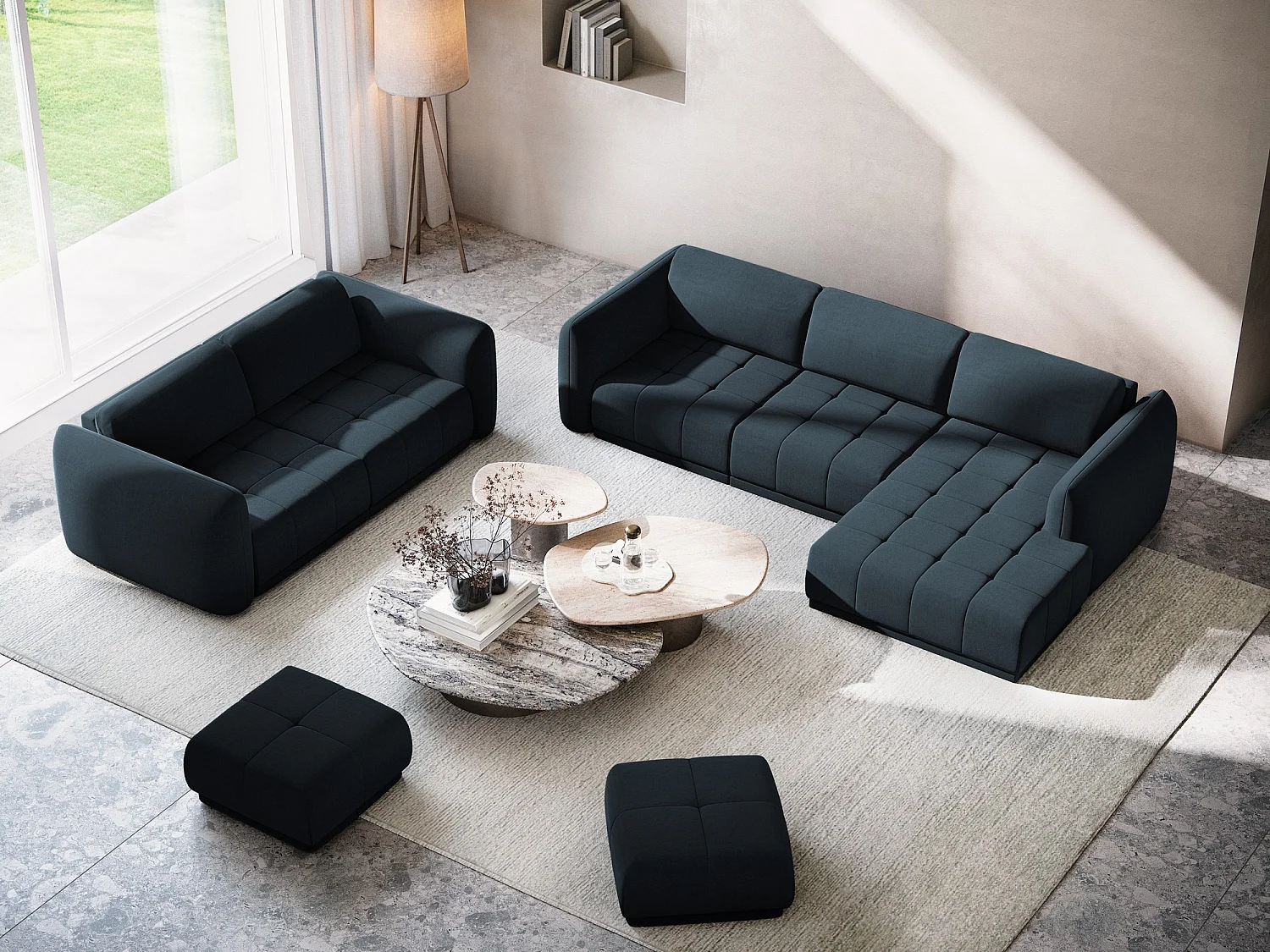 Pouf en velours - bleu royal - HOKU