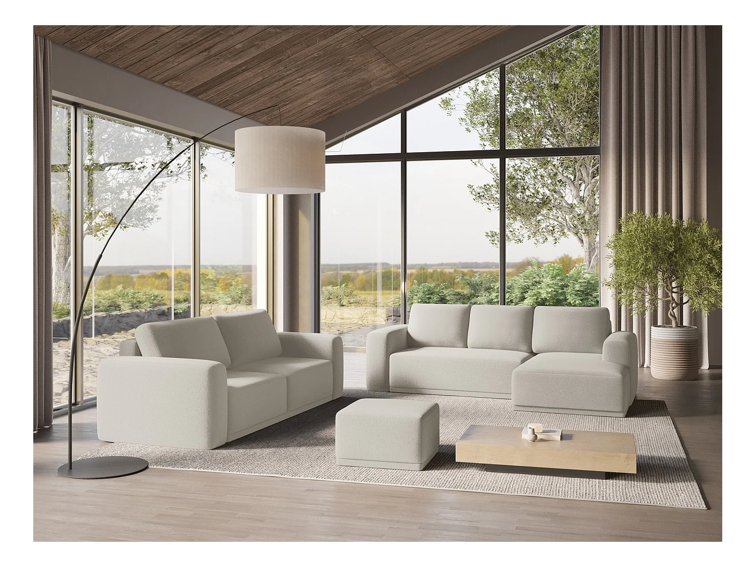 Pouf - Hocker - Chenille - Silber - KAILA