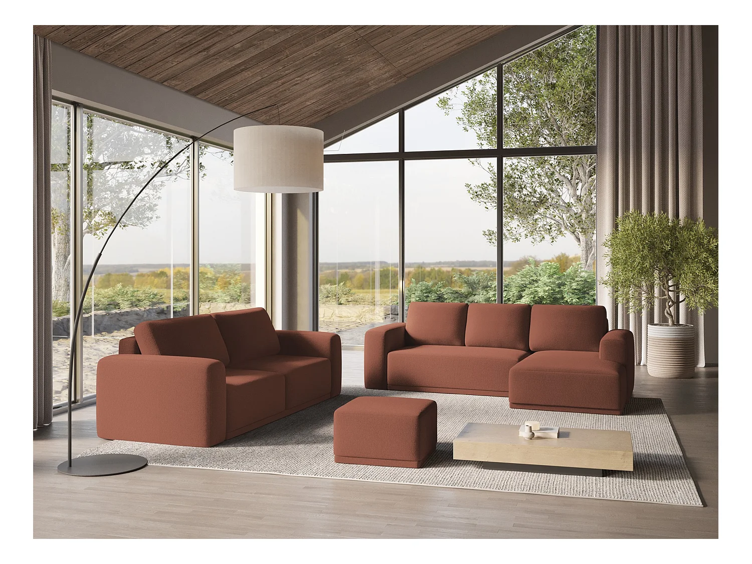 Pouf en tissu chenille - rose sourd - KAILA