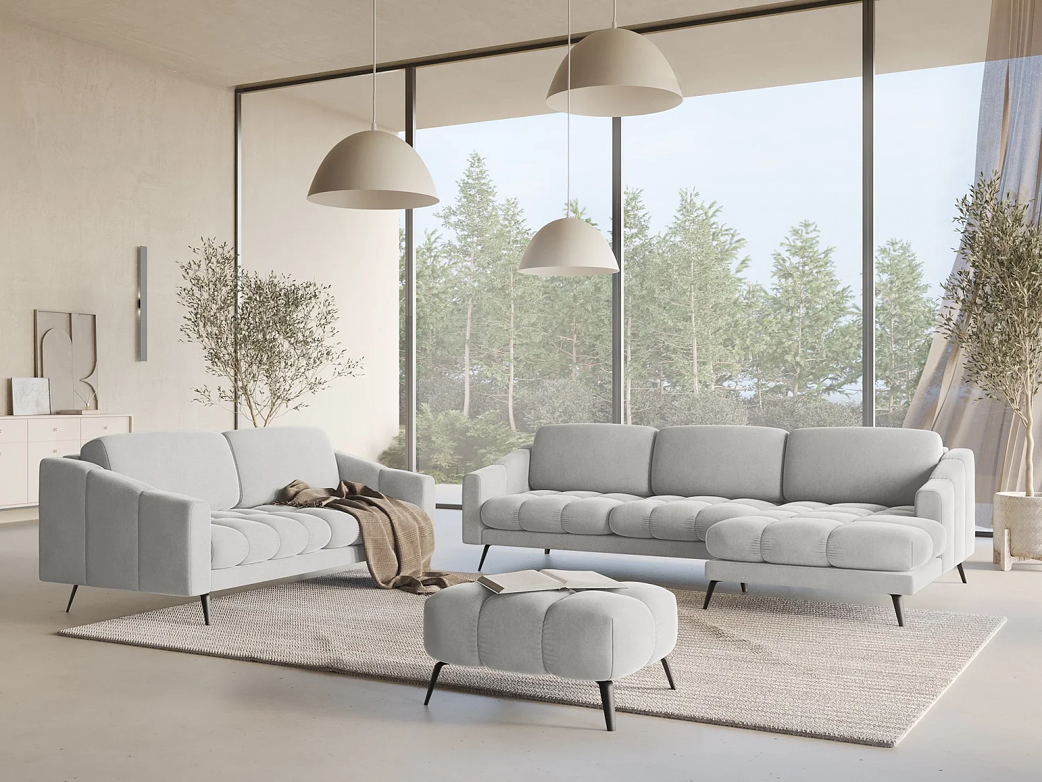 Pouf en velours - argent - NALU