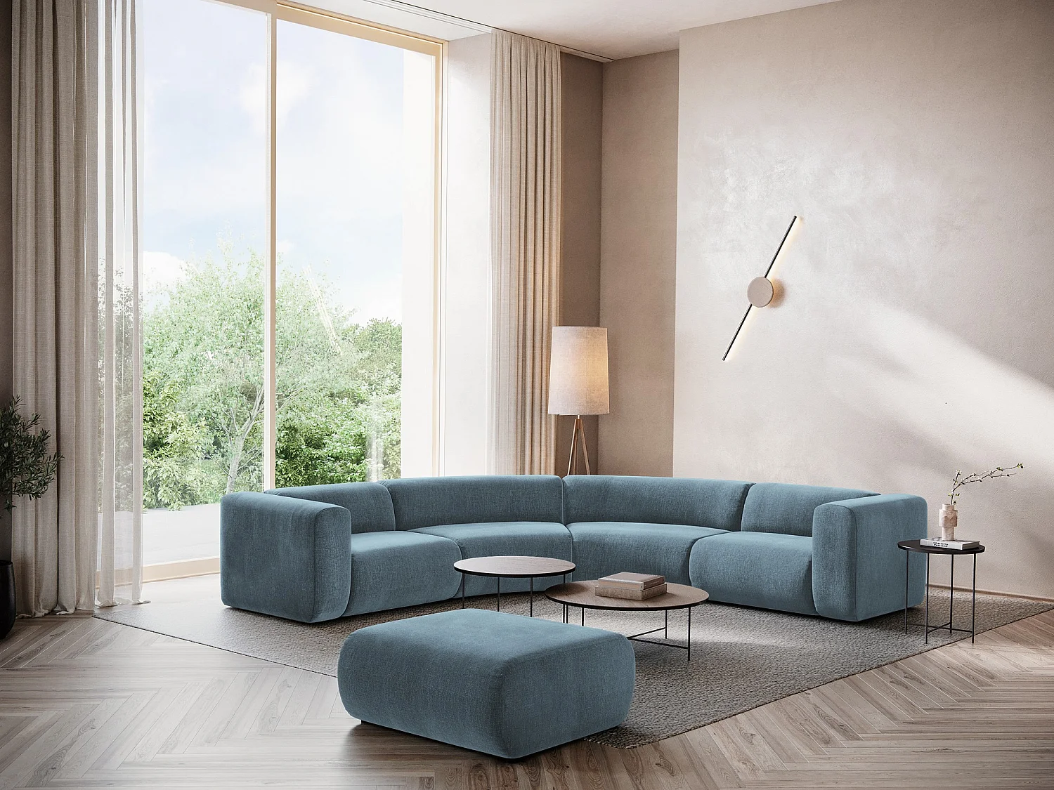 Puff em tecido chenille jeans - EKAHI