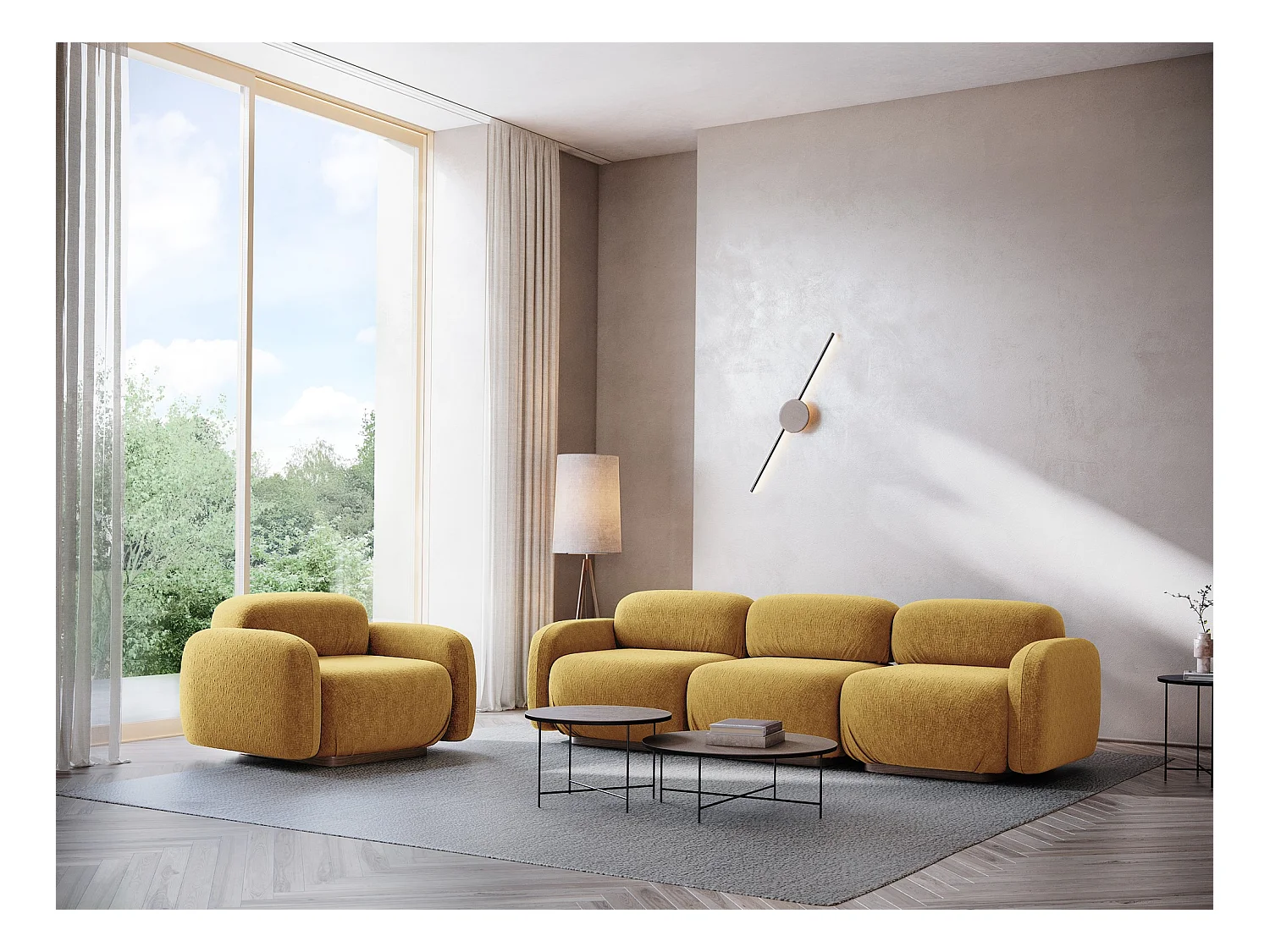 Pouf - Hocker - Chenille - Senf - AILANI