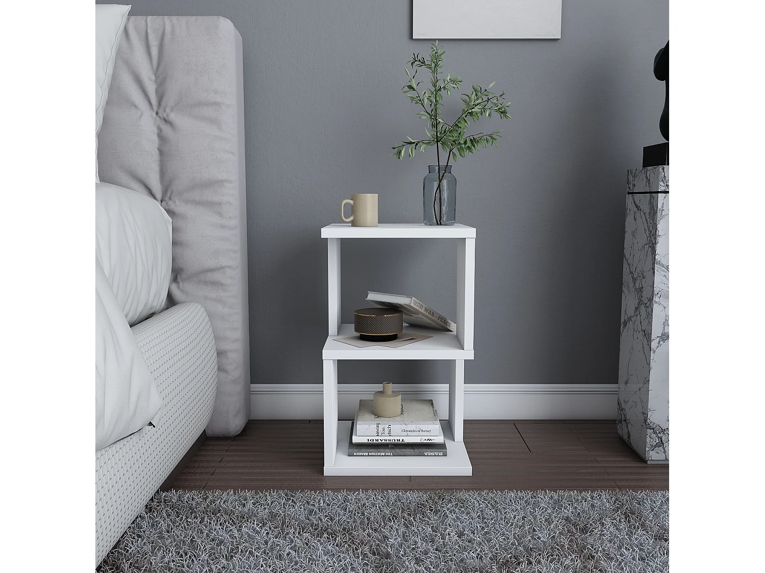 Table de chevet Carter , Etagères ouvertes, table d'appoint (Blanc)