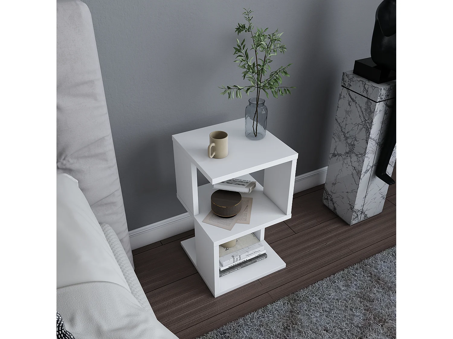 Table de chevet Carter , Etagères ouvertes, table d'appoint (Blanc)