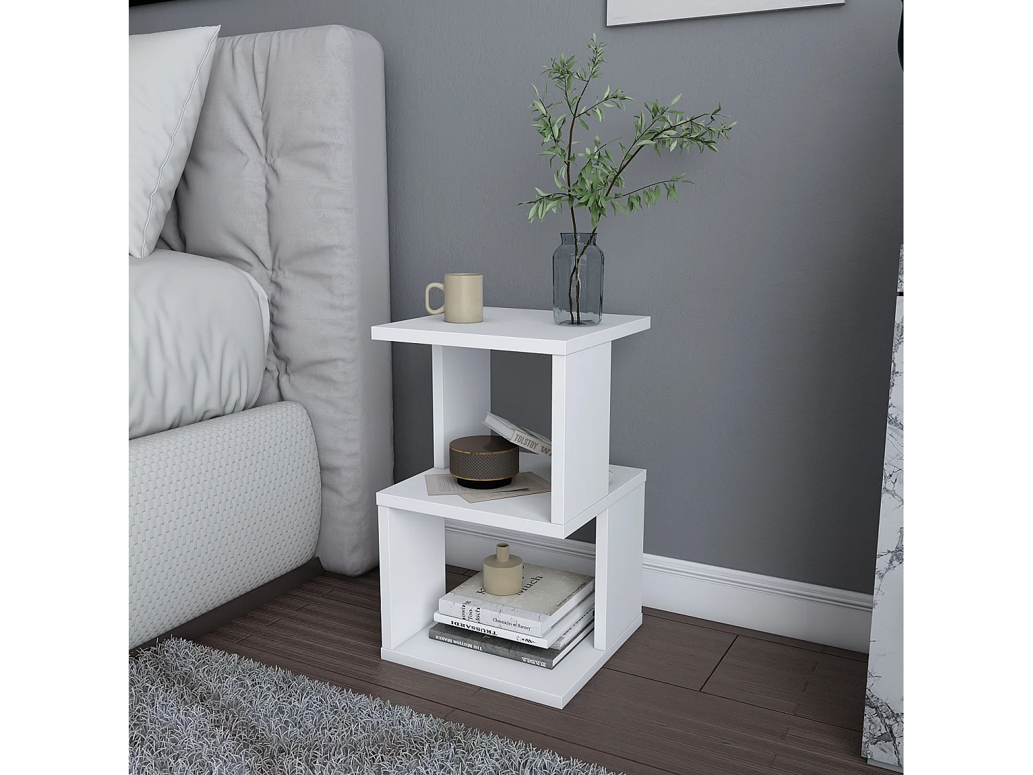 Table de chevet Carter , Etagères ouvertes, table d'appoint (Blanc)