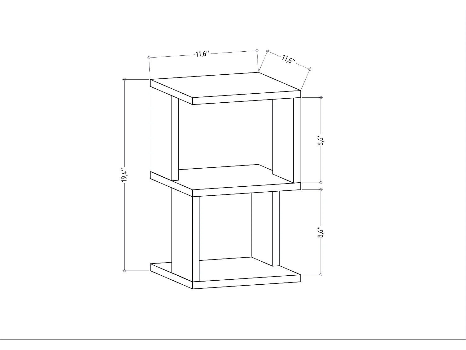 Table de chevet Carter , Etagères ouvertes, table d'appoint (Blanc)