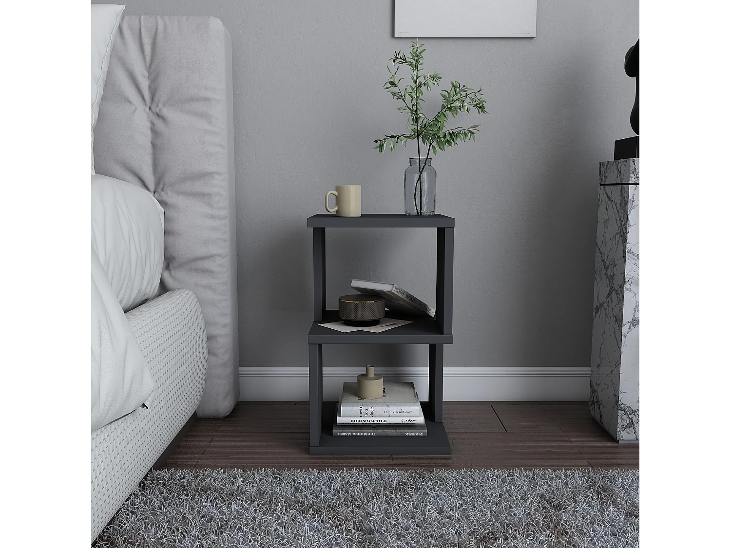 Table de chevet Carter , Etagères ouvertes, table d'appoint (Anthracite)